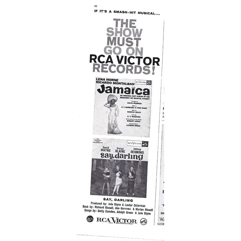 Vintage RCA Victor Jamaica Say Darling Original Cast Print Advertisement 1959